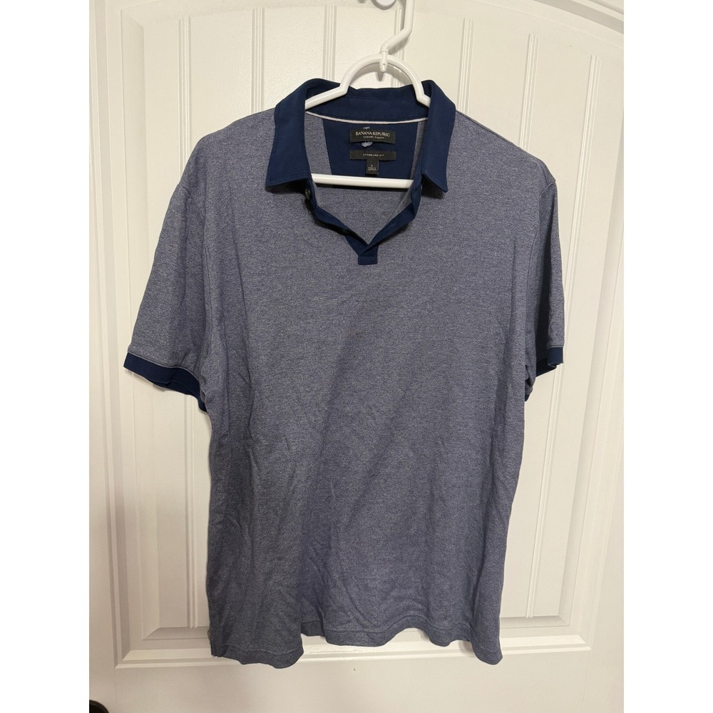 Banana Republic Luxury Touch Polo Shirt Mens L Blue Heather Standard Fit Cotton